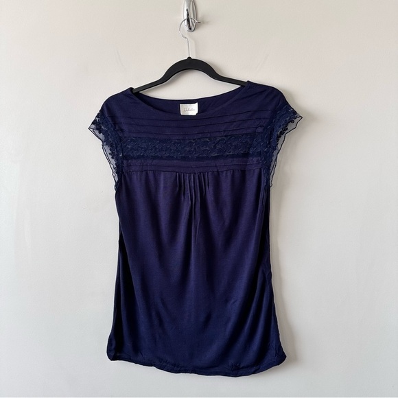 ANTHROPOLOGIE-DELETTA Lace Embroidered Inlay Detail Cap Sleeve Top (Size:XS) - Picture 4 of 10